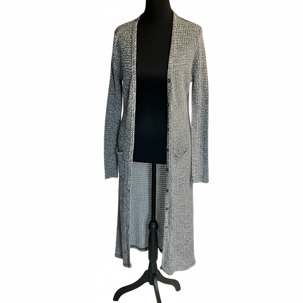 Double Zero Classic Gray Long Knit‎ Cardigan Duster Maxi Open Front Sweater Sz S